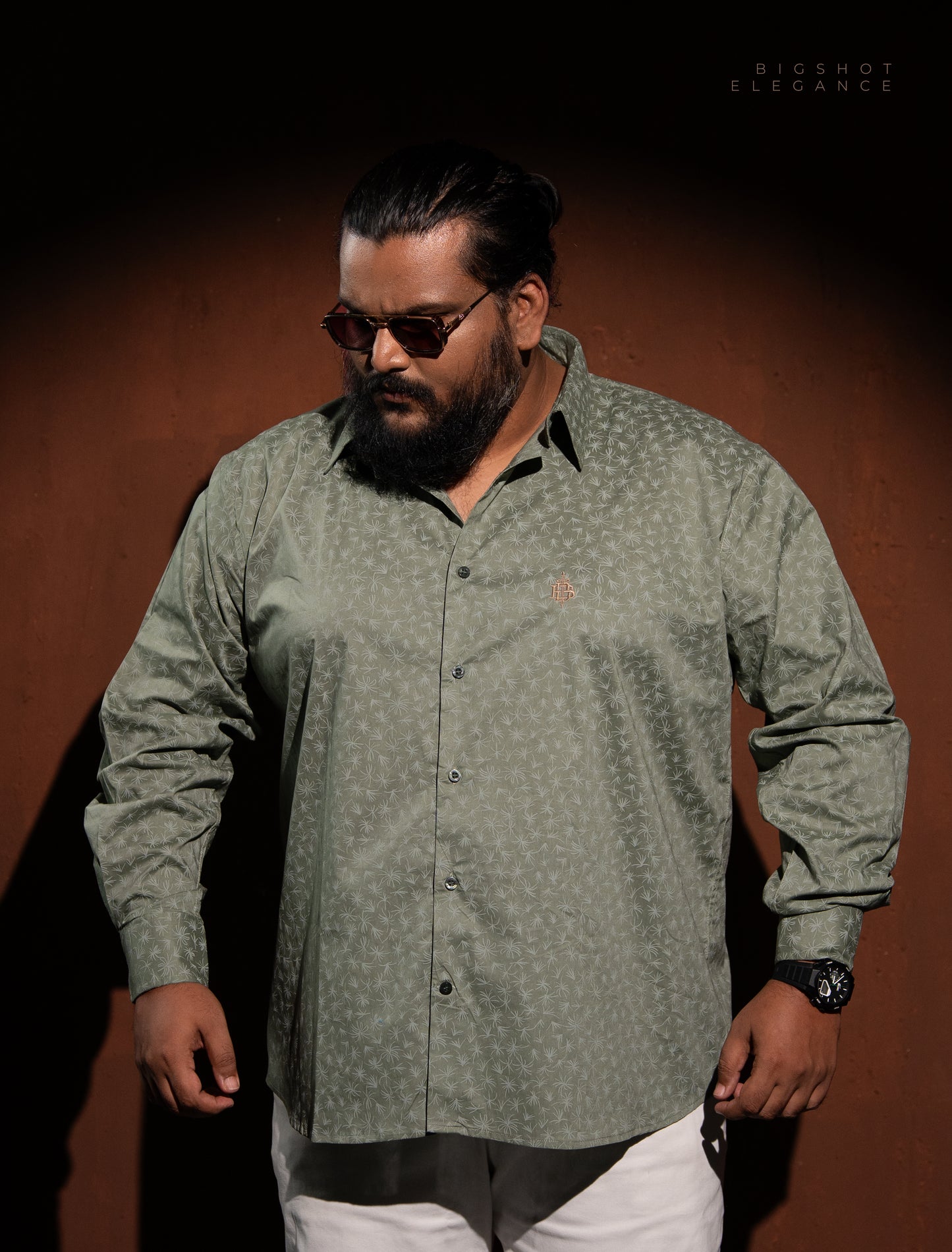 Printed Olive Green Full Sleeve Shirt