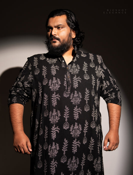 Black Printed Tree Panjabi