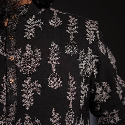 Black Printed Tree Panjabi