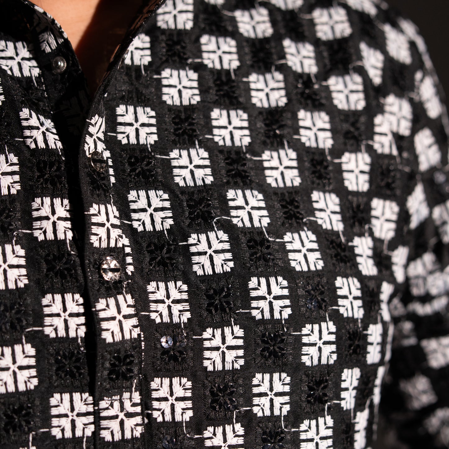 Black White Squared Sequins Panjabi
