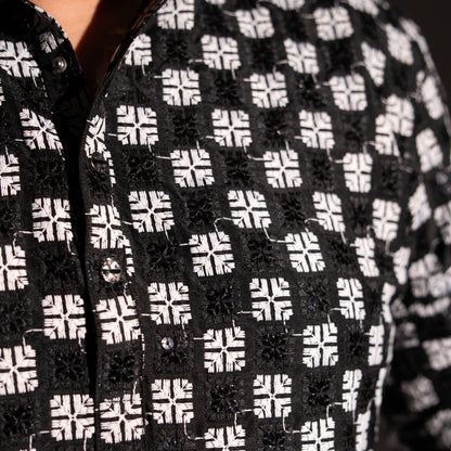 Black White Squared Sequins Panjabi