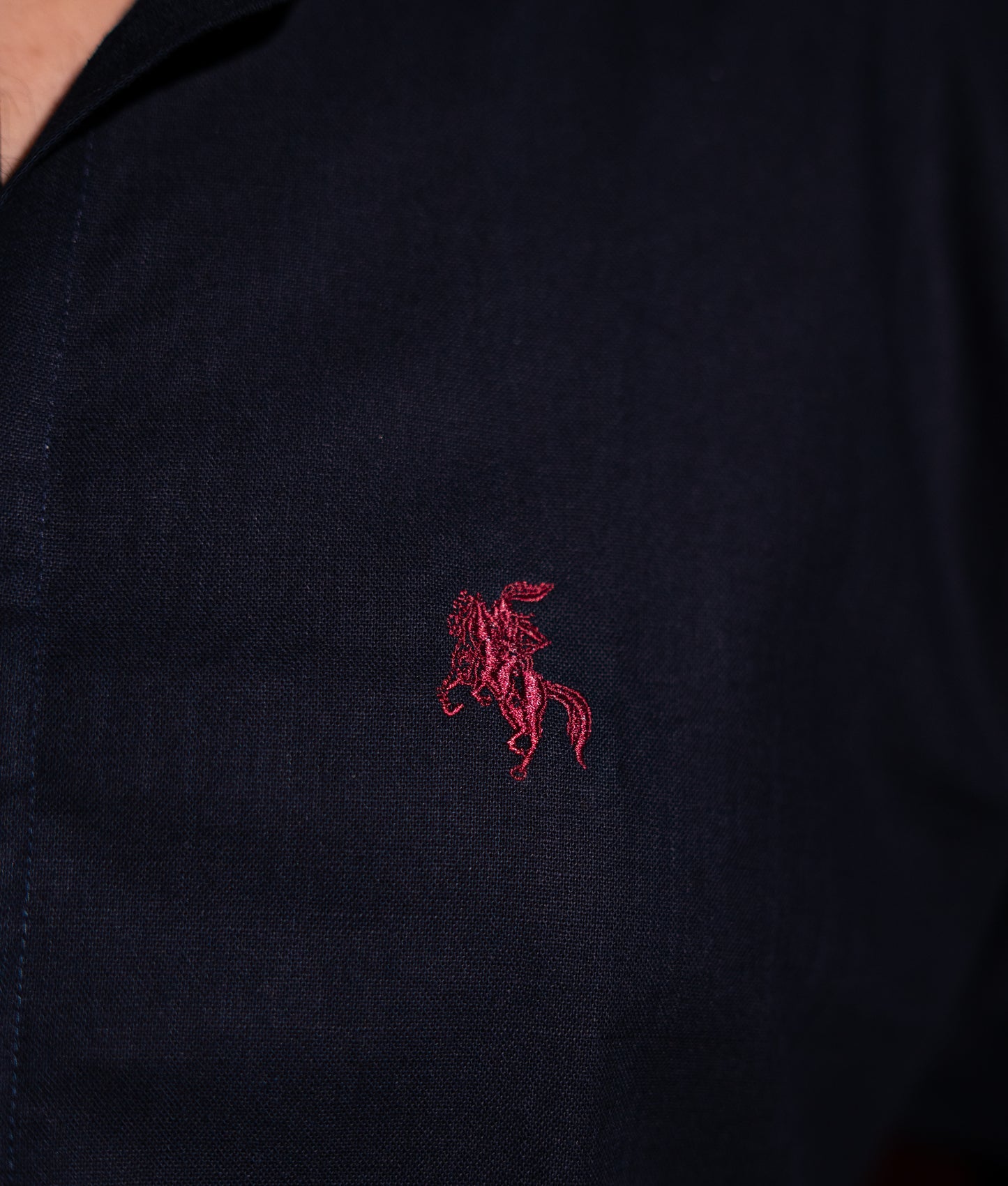 Old Money Ban Collar Linen Shirt - Deep Navy
