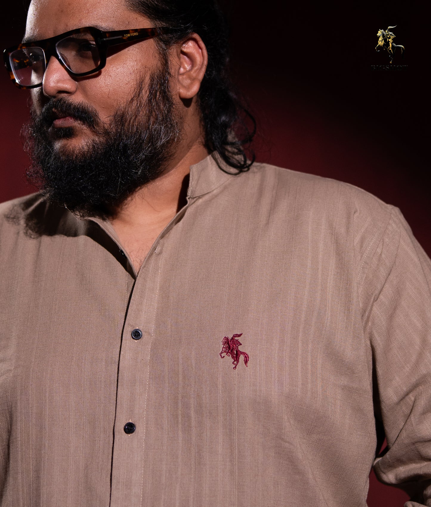 Old Money Ban Collar Linen Shirt - Beige