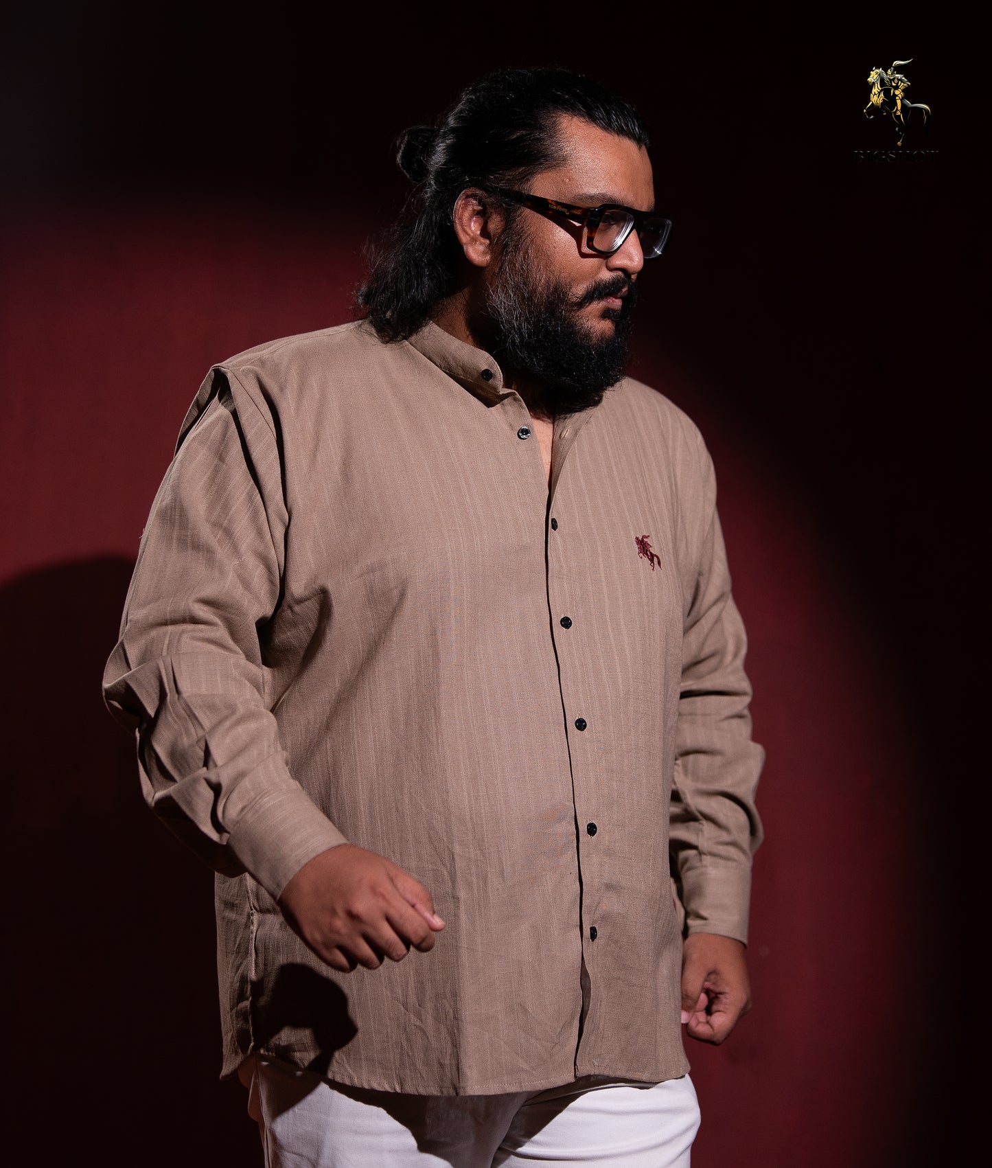 Old Money Ban Collar Linen Shirt - Beige