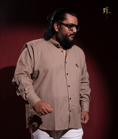 Old Money Ban Collar Linen Shirt - Beige