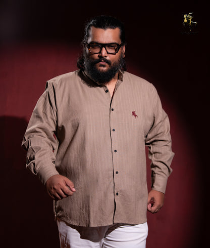 Old Money Ban Collar Linen Shirt - Beige