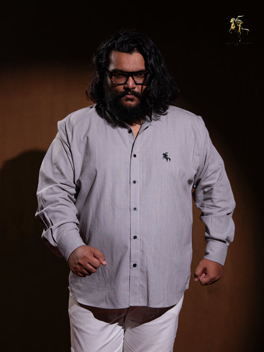 Old Money Ban Collar Linen Shirt - Silver