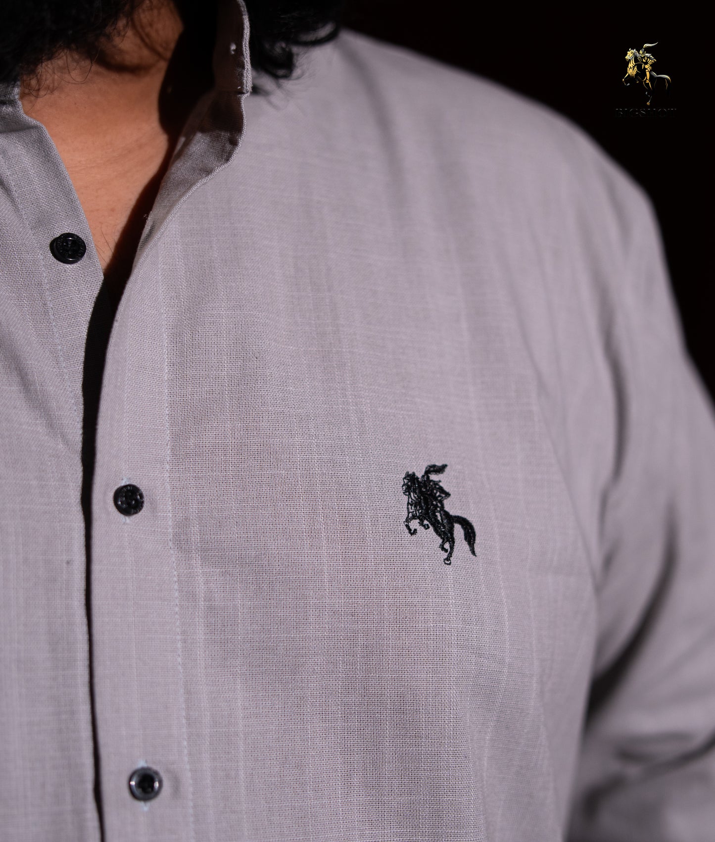 Old Money Ban Collar Linen Shirt - Silver