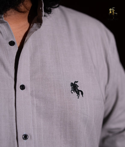 Old Money Ban Collar Linen Shirt - Silver