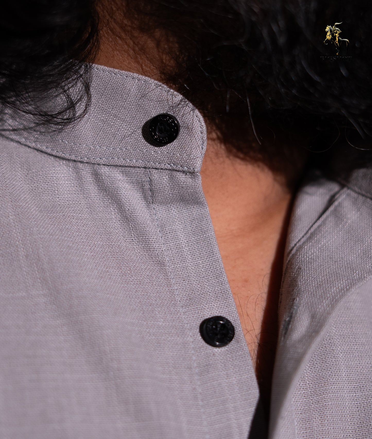 Old Money Ban Collar Linen Shirt - Silver
