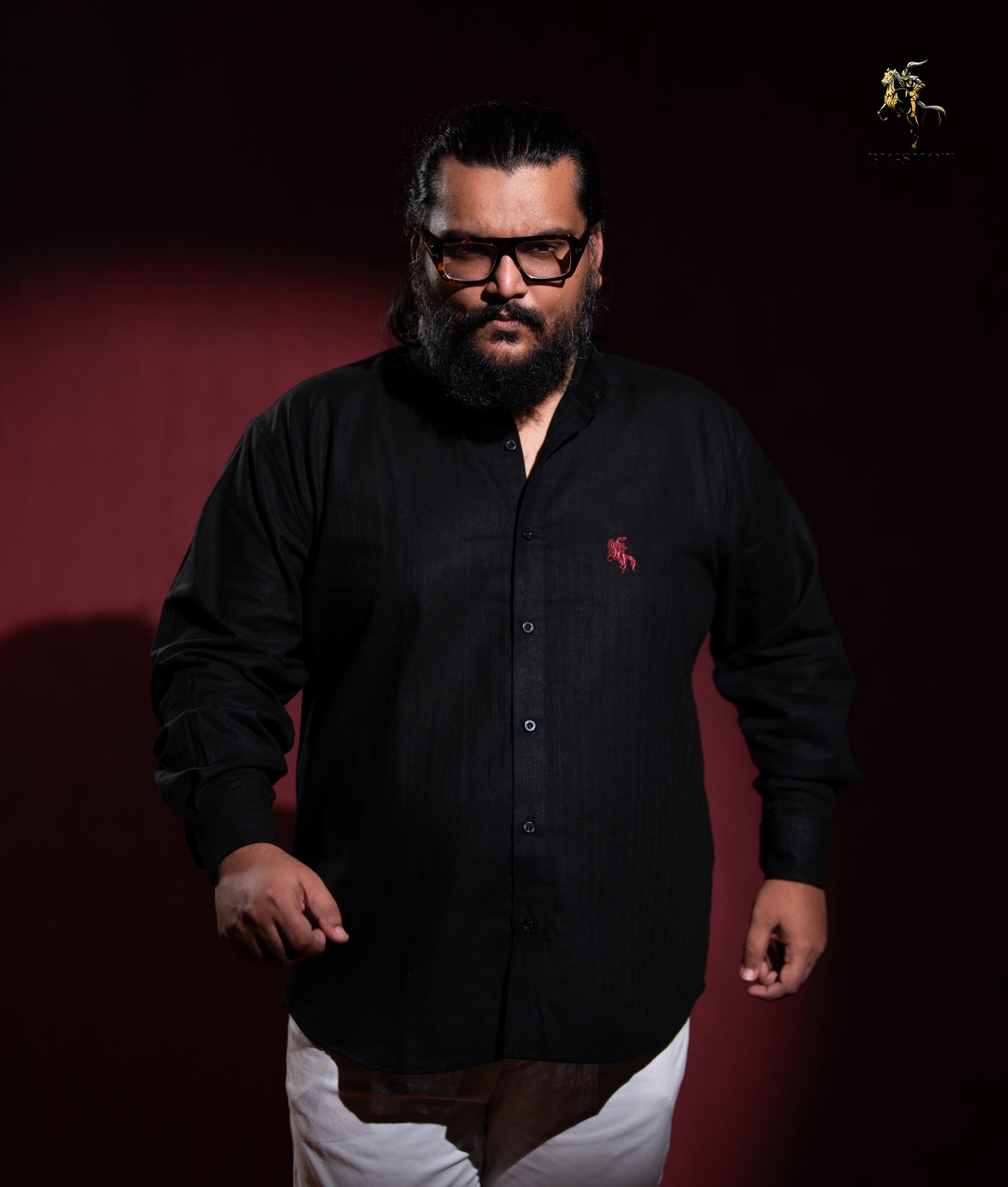 Old Money Ban Collar Linen Shirt - Black