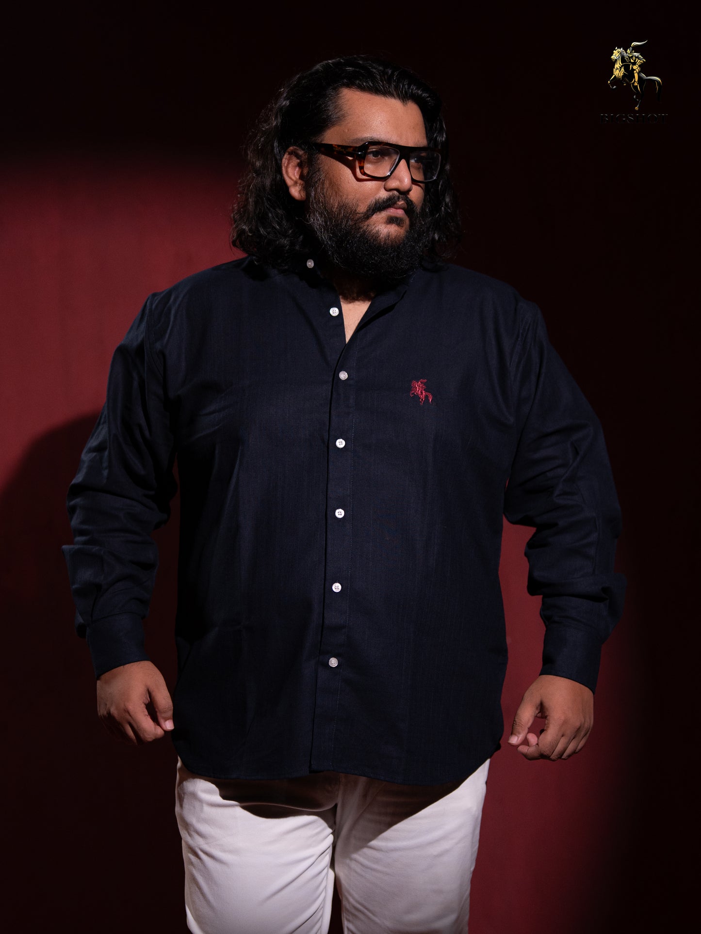 Old Money Ban Collar Linen Shirt - Deep Navy