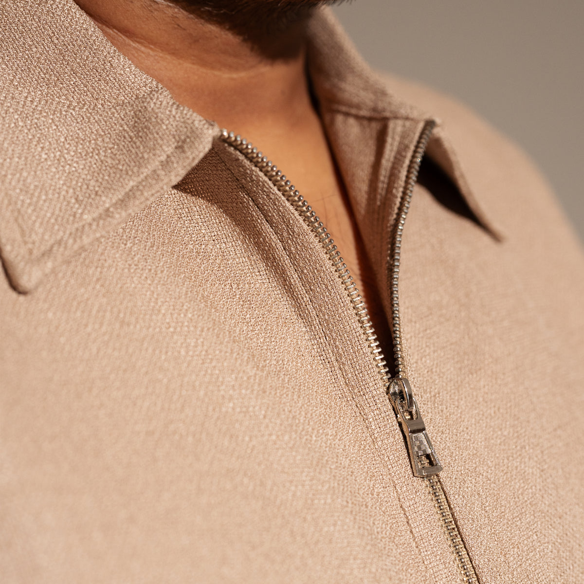 Half Sleeve Zipper Shirt - Beige