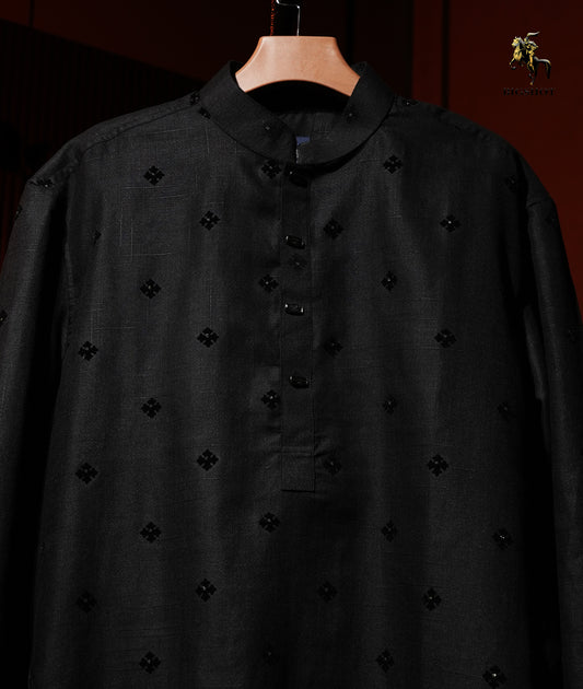 Black Floral Luxury Panjabi - Epic Edition