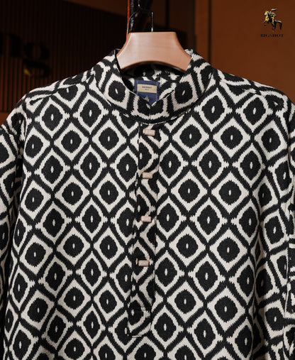 White Black Abstract Luxury Panjabi - KING Edition