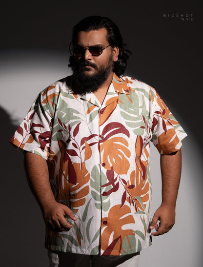 Multi Color Printed Leaf Half Sleeve Cuban Shirt