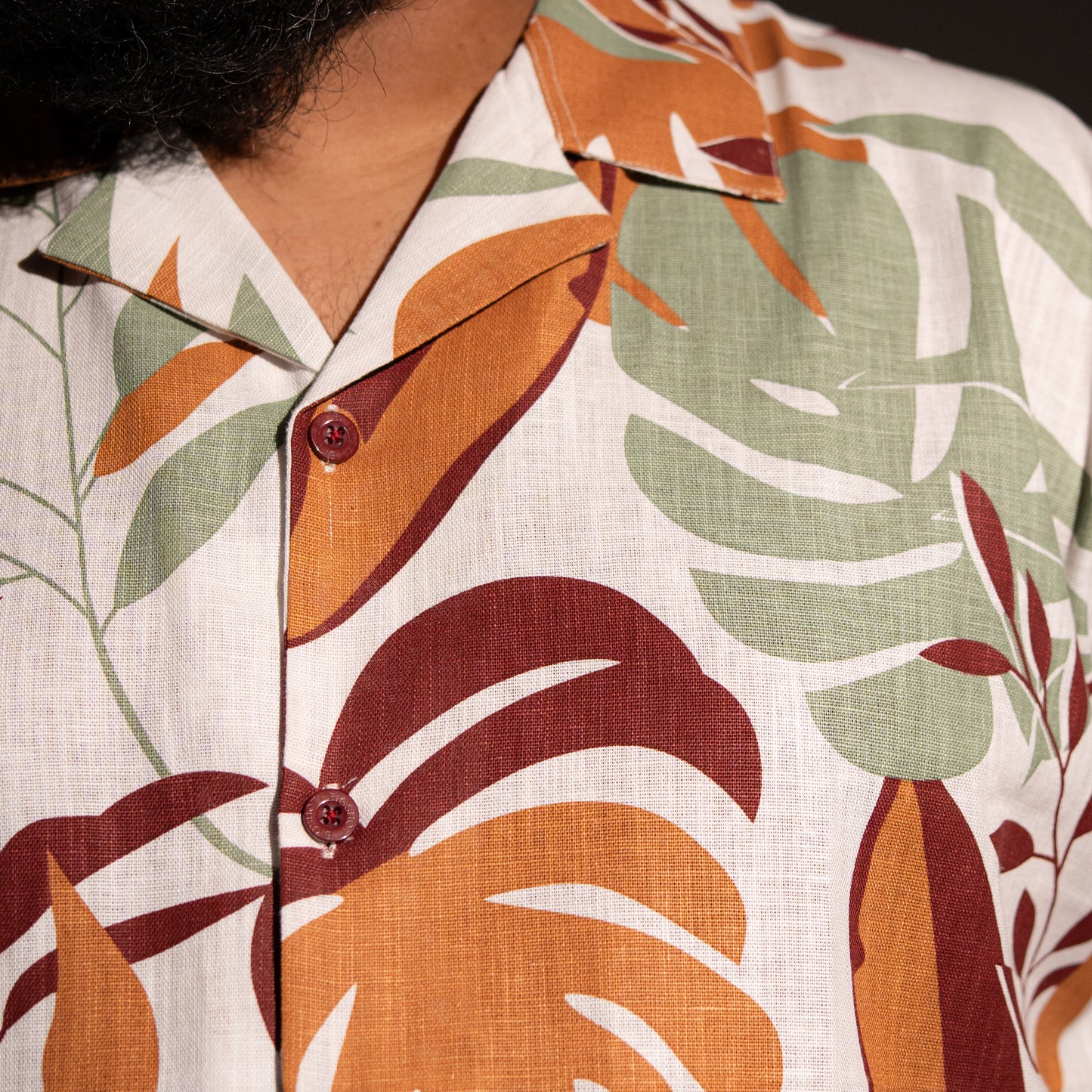 Multi Color Printed Leaf Half Sleeve Cuban Shirt