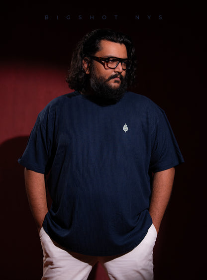 Big Size Drop Shoulder - Navy Chest Logo