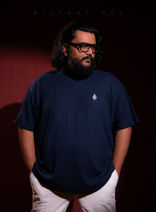 Big Size Drop Shoulder - Navy Chest Logo