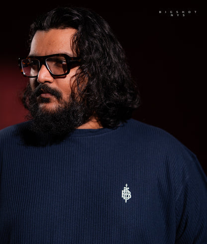 Big Size Drop Shoulder - Navy Chest Logo