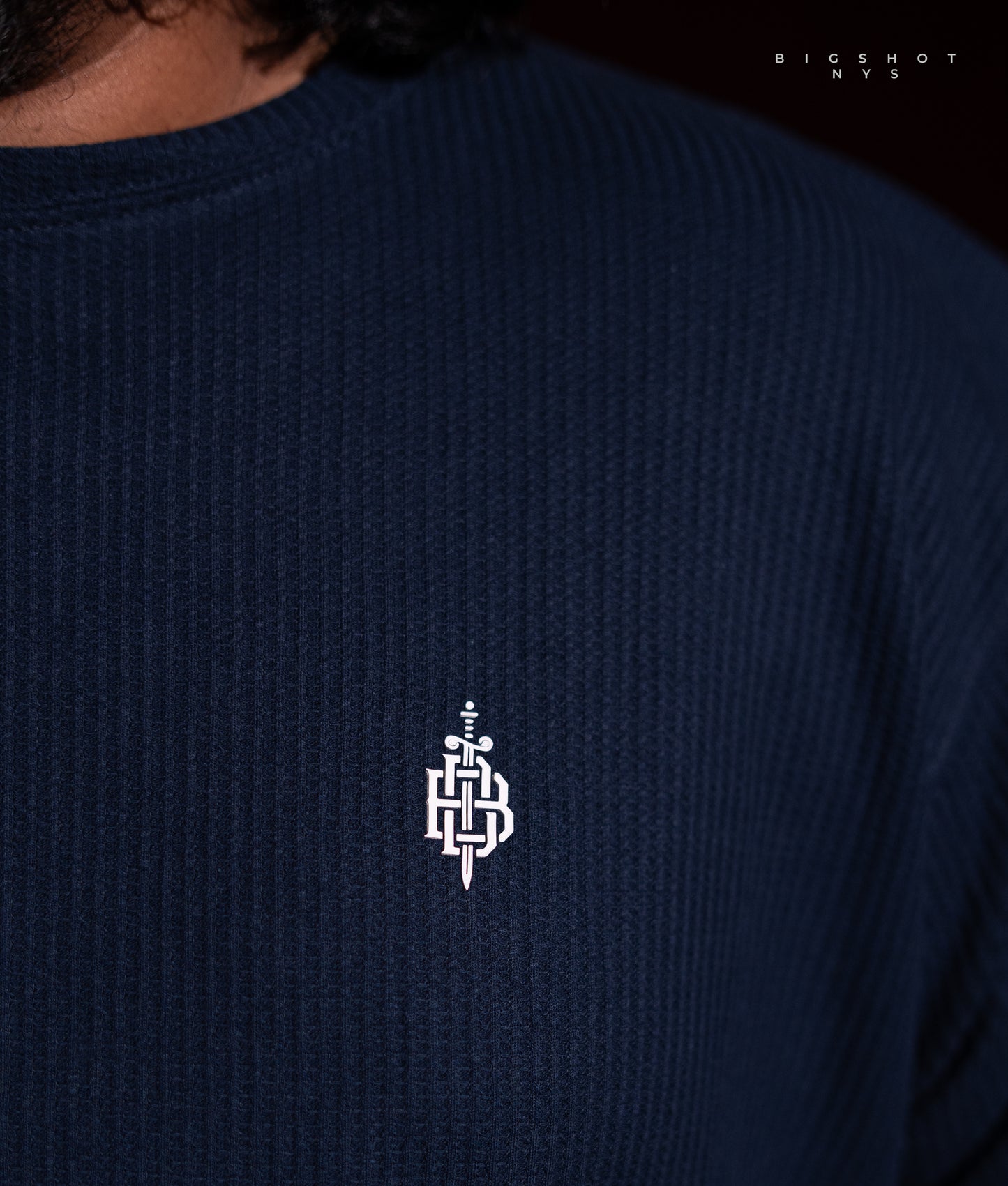 Big Size Drop Shoulder - Navy Chest Logo