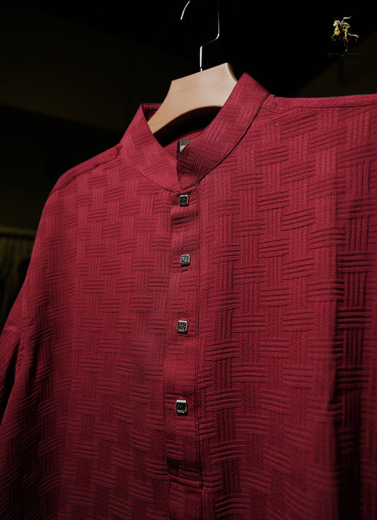Maroon Square Popcorn Panjabi - Elegance Edition