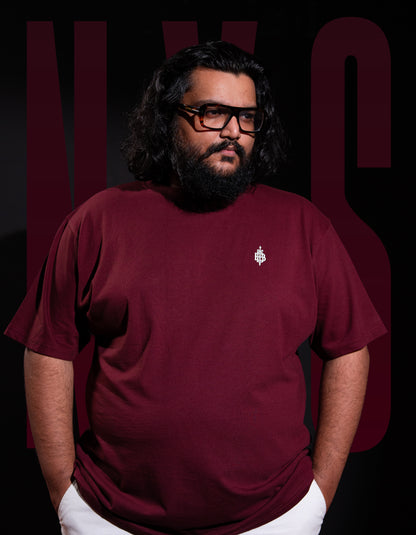 Big Size Drop Shoulder - Maroon Chest Logo