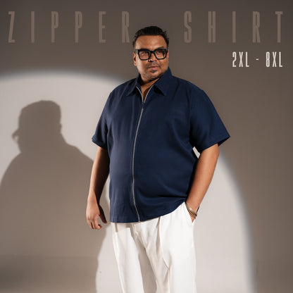 Half Sleeve Zipper Shirt - Navy