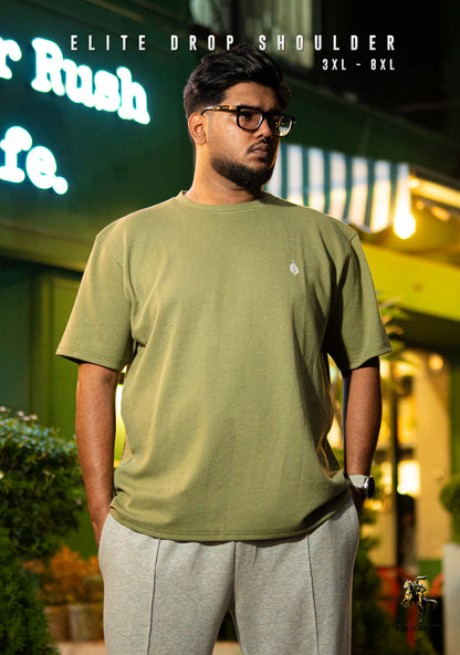 Big Size Elite Drop Shoulder - Olive Chest Logo