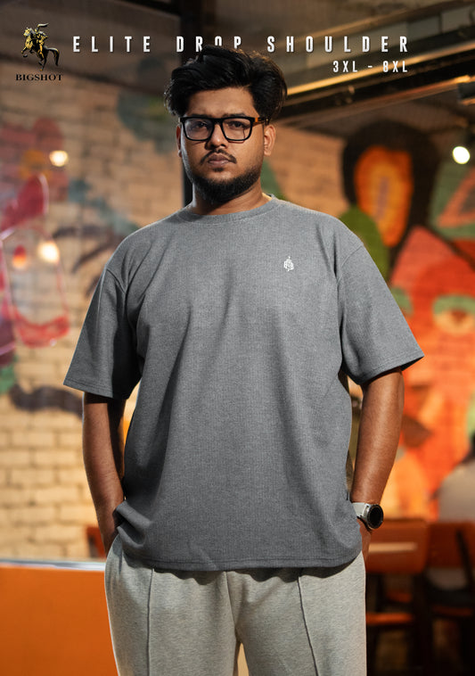 Big Size Elite Drop Shoulder - Grey Chest Logo