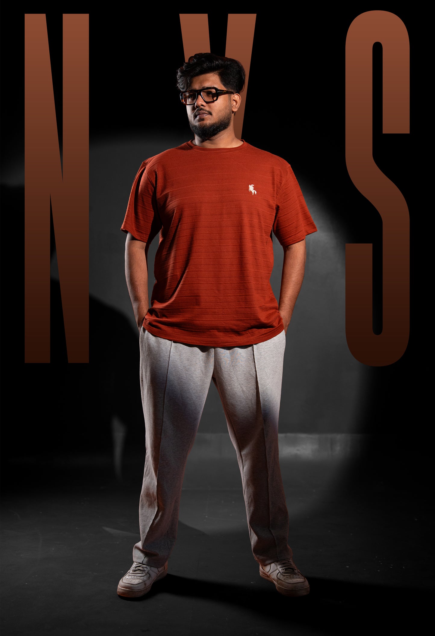 Big Size Luxury Tees - Beige Orange Chest Logo