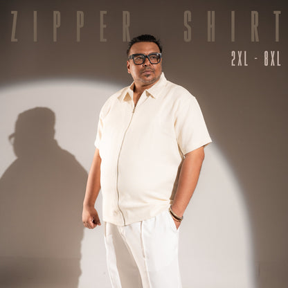 Half Sleeve Zipper Shirt - Off White