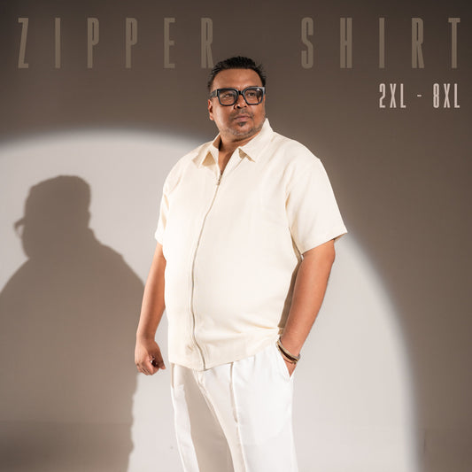 Half Sleeve Zipper Shirt - Off White