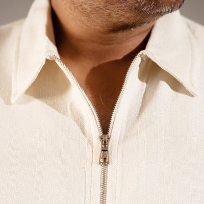 Half Sleeve Zipper Shirt - Off White