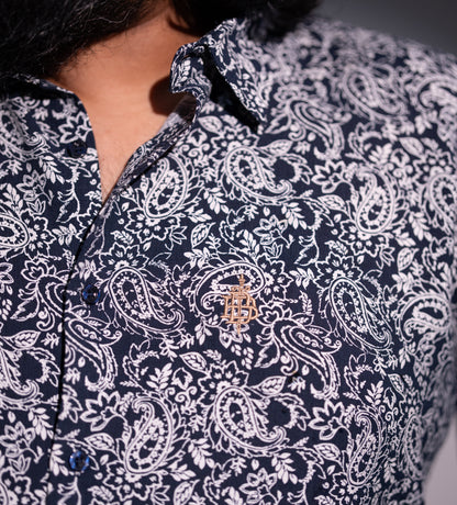 Dark Navy Paisley Full Sleeve Shirt