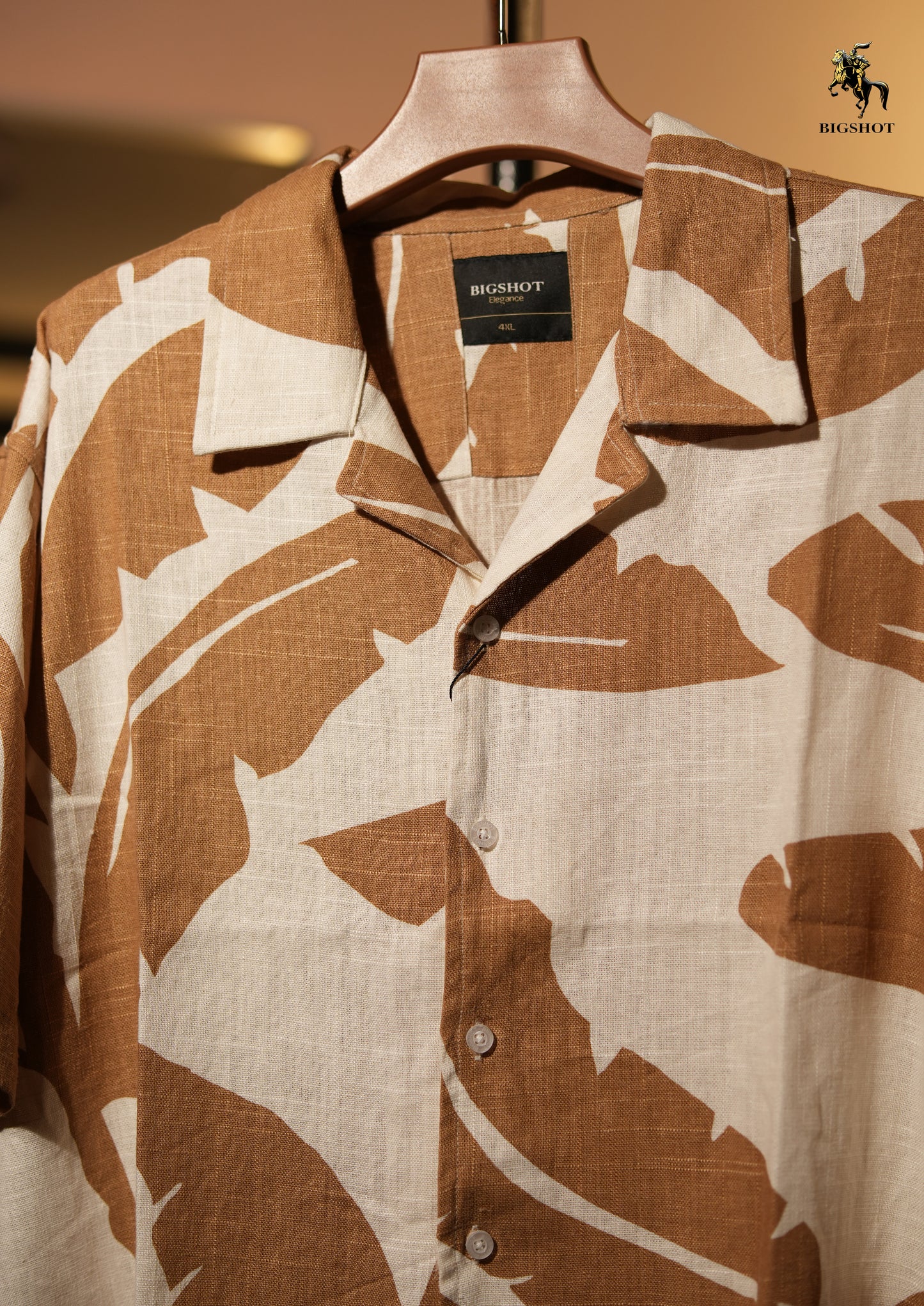 Orange Tropical Leaf Half Sleeve Cuban Shirt