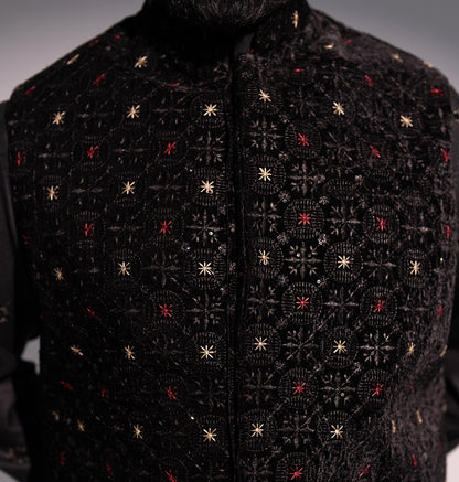 BIG SIZE Waist Coat - Sparkled Black