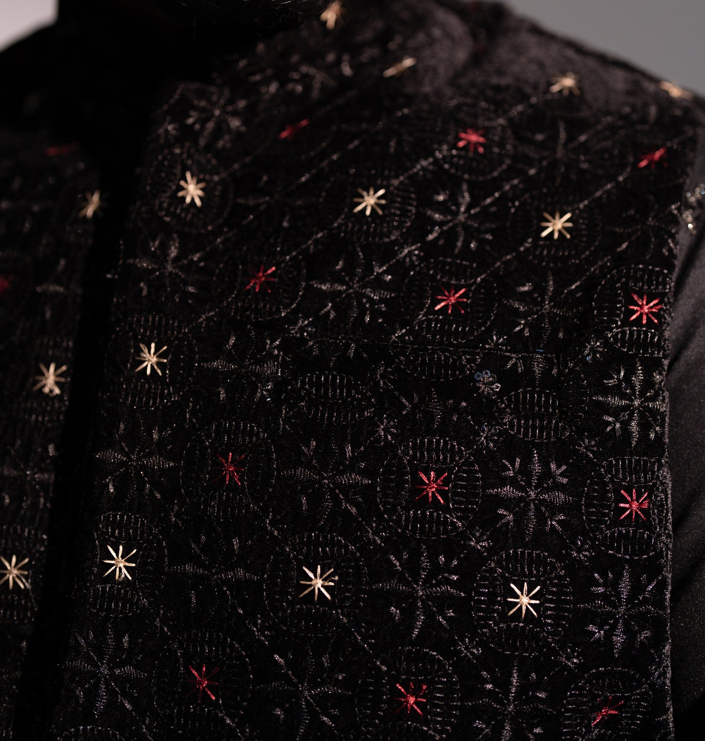 BIG SIZE Waist Coat - Sparkled Black